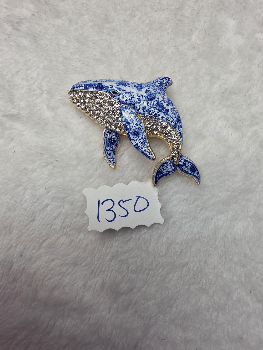 Blue and White Whale Pin Brooch